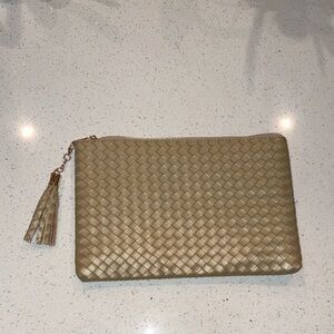 Chic Gold Woven Clutch with Tassel